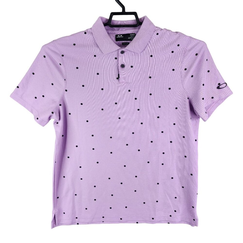 Mens Oakley Hydrolix Polo Shirt Lavender & Black Polka Dot Regular Fit Size M